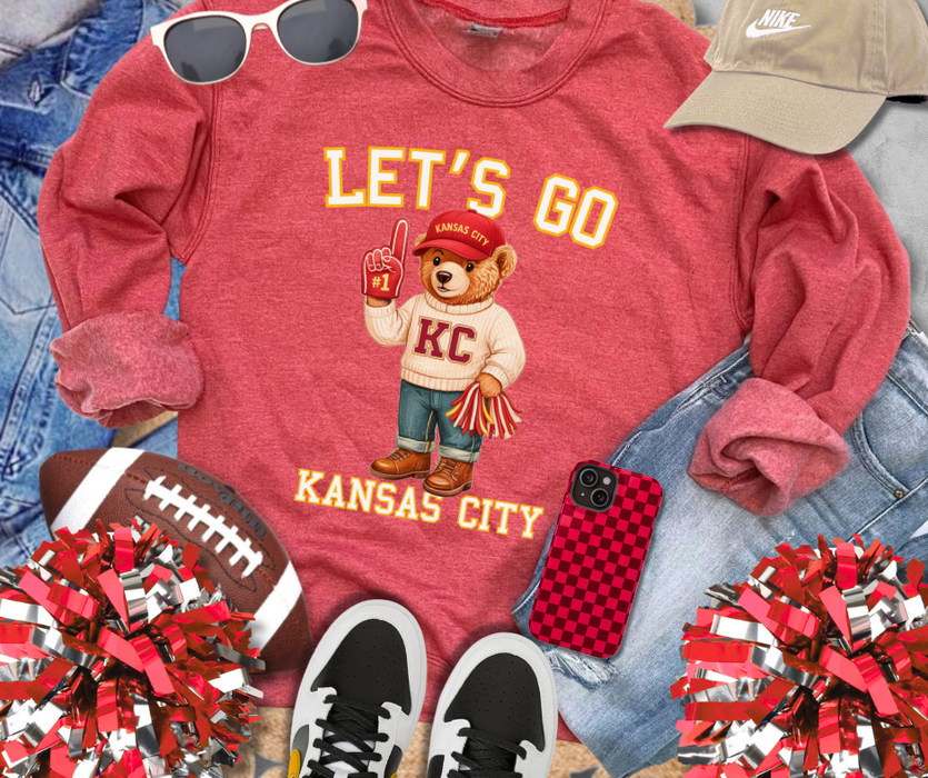 The Red Rival Wholesale - KC Vintage Bear Fan - Let's Go Kansas City - Heather Red Sweatshirt: X-Large