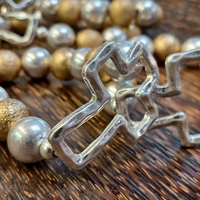 Paco Designs - Mixed Metal Beaded Stretch Cross Bracelet