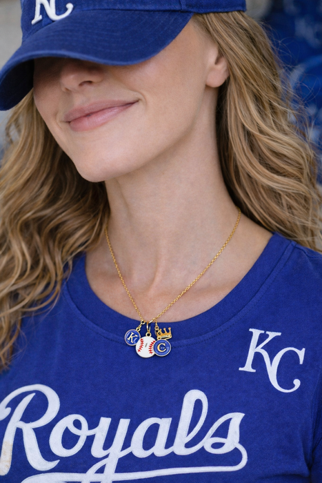 Baubles by B - KC Kansas City Royals Baseball Crown Charm Necklace Enamel