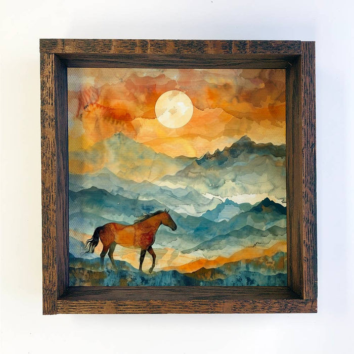 Hangout Home - Horse on the Horizon - Horse Canvas Art - Wood Framed Decor: 15x15" Medium Canvas Art with Thick Wood Frame