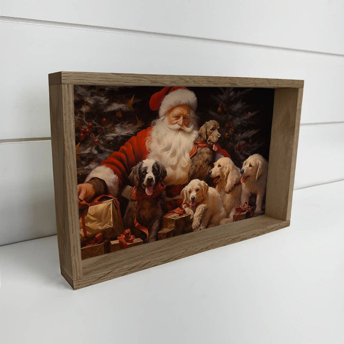 Hangout Home - Santa with Dogs - Santa Canvas Art - Wood Framed Wall Art: 6x10" Mini Canvas Art with Wood Box Frame