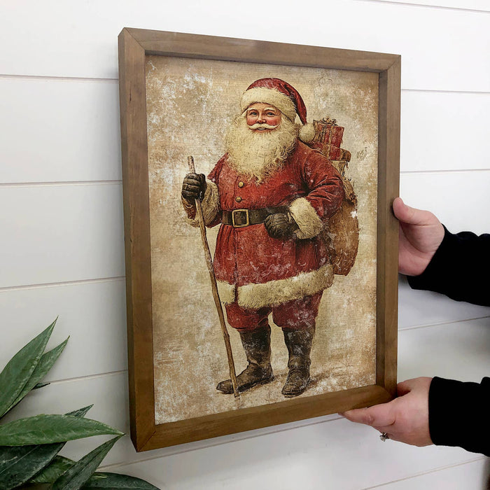 Hangout Home - Distressed Vintage Santa Painting - Santa Canvas Art - Frame: 12x18" Medium Canvas Art with Thick Wood Frame