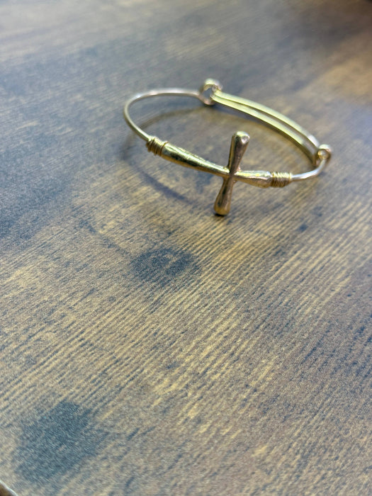 Paco Designs - Gold Wire Wrapped Cross Bangle Bracelet