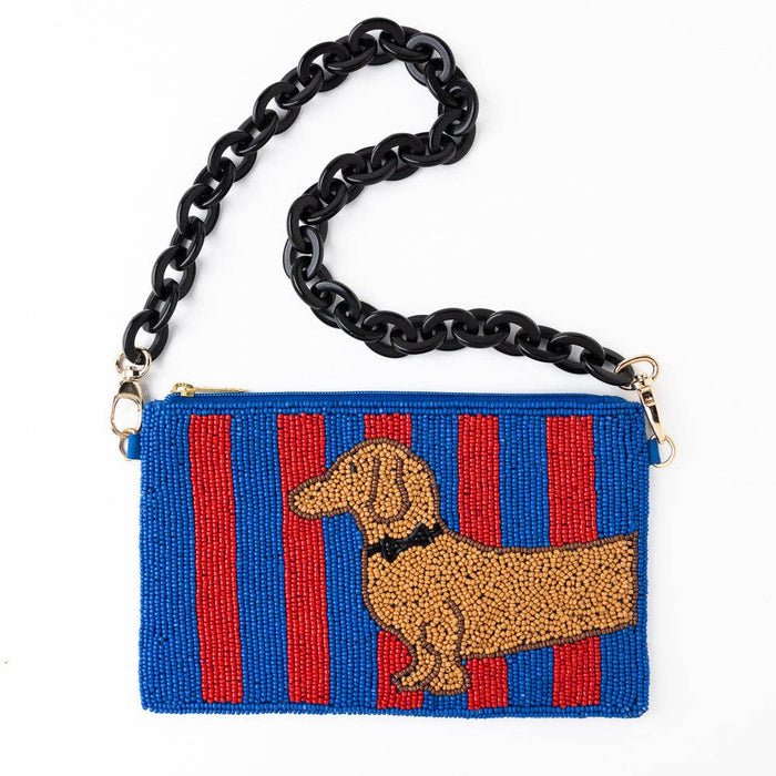 INK + ALLOY - Elenor Striped Beaded Dachshund Bag Red + Blue Wholesale