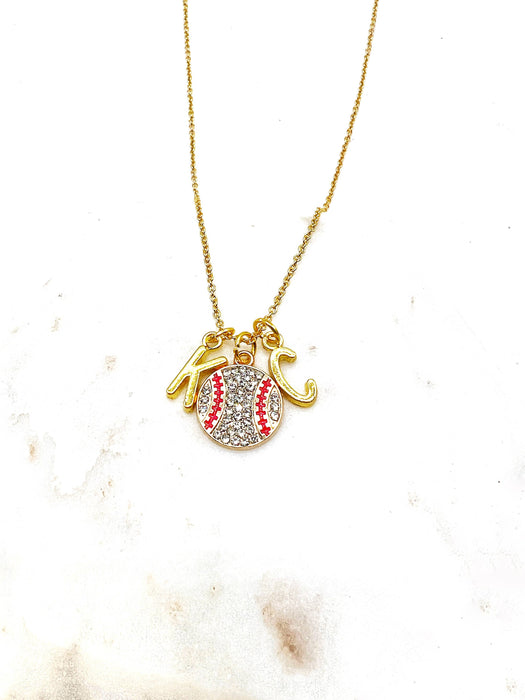 Baubles by B - Gold KC Kansas City Royals Rhinestone Baseball Necklace