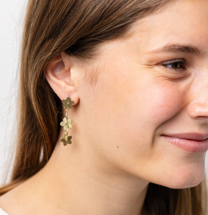 INK + ALLOY - Daisy Floral Chain Post Earrings Brass