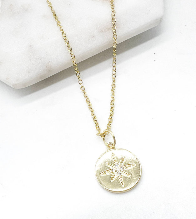 Baubles by B - Gold Star Disc Celestial Medallion Charm Necklace Layering