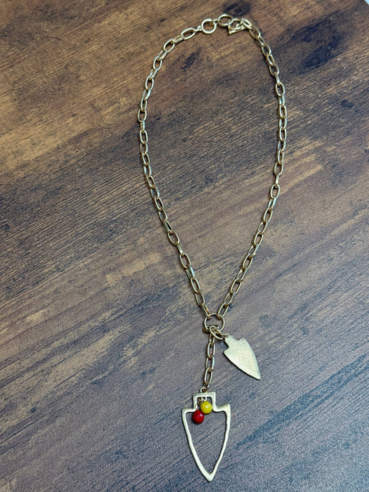 Paco Designs - NEW! Two Charm Arrowhead Chain Link Necklace- Silver or Gold: Gold