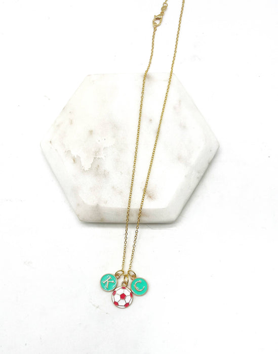 Baubles by B - Teal Red Soccer Ball KC Current Kansas City Necklace