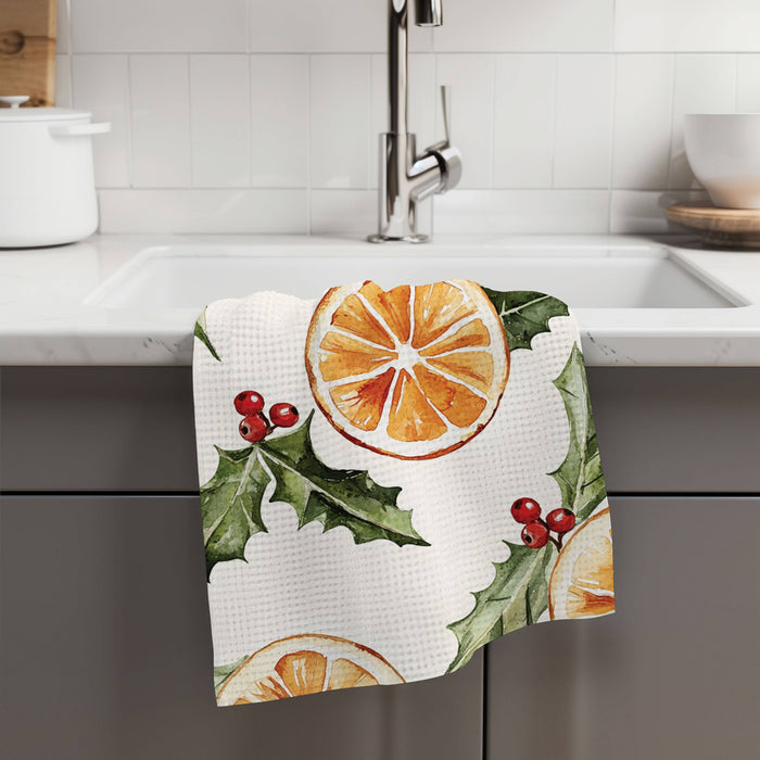 Canary Road - Christmas Orange Berry Mistletoe Towel Waffle Holiday Decor: Transparent Cellophane Sleeve
