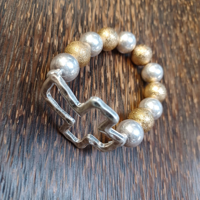 Paco Designs - Mixed Metal Beaded Stretch Cross Bracelet