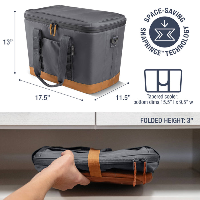 CleverMade - Pacifica Collapsible Cooler: Charcoal/Cognac / 50 Can