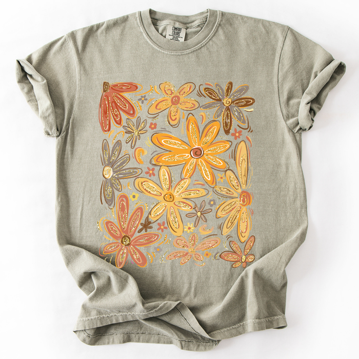 Refinery Number One LLC - Beautiful Autumn Flowers, Fall, Floral, Watercolor T-Shirt: Pepper Dark Gray / Large