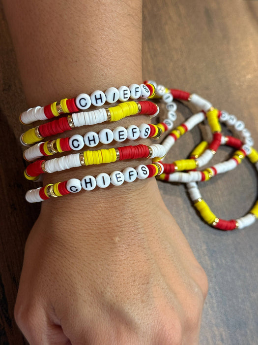 Paco Designs - "CHIEFS" White Heishi Beaded Stretch Bracelet