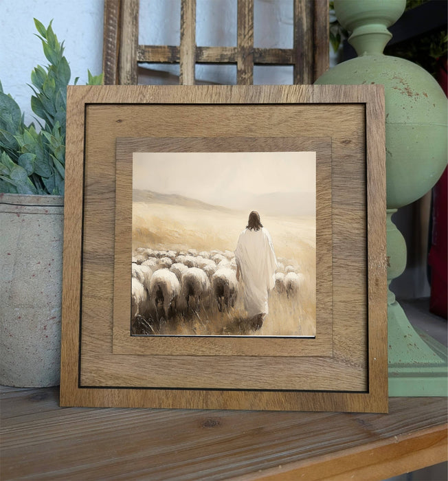 Redeemed Decor - Square Framed Jesus Sheep Canvas Art