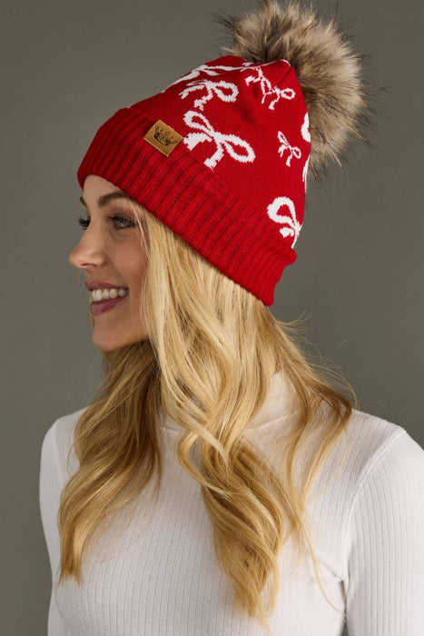 Panache Apparel Co. - Red & White Bow Pom Hat