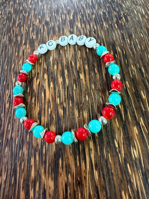 Paco Designs - KC Baby Teal & Red Beaded Bracelet