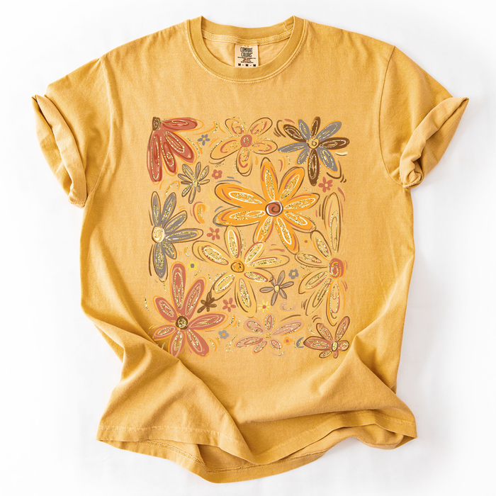 Refinery Number One LLC - Beautiful Autumn Flowers, Fall, Floral, Watercolor T-Shirt: Pepper Dark Gray / Large