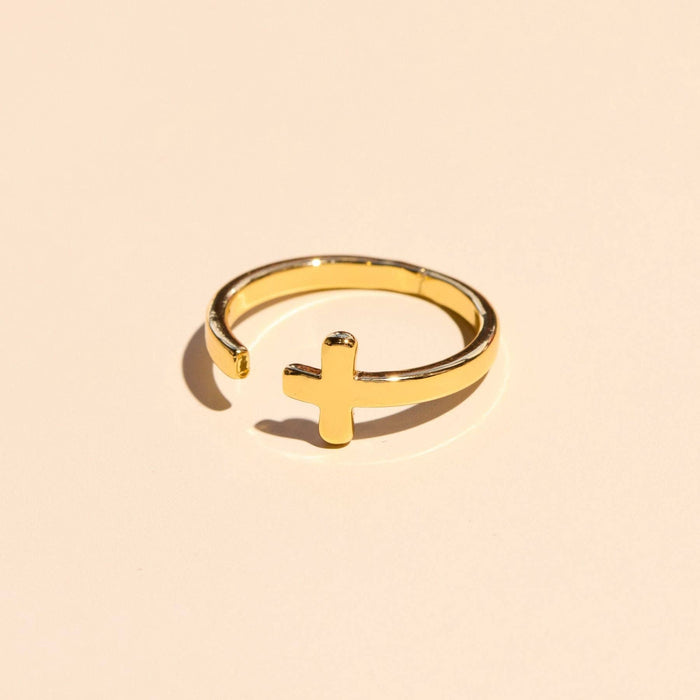 Nickel and Suede - Gold Sideways Cross Ring
