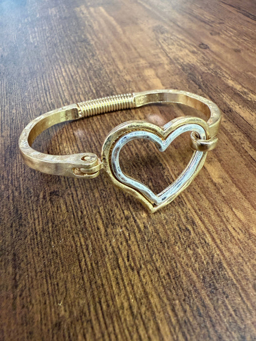 Paco Designs - Mixed Metal Heart Cuff Bracelet -Silver/Gold : Yellow Gold