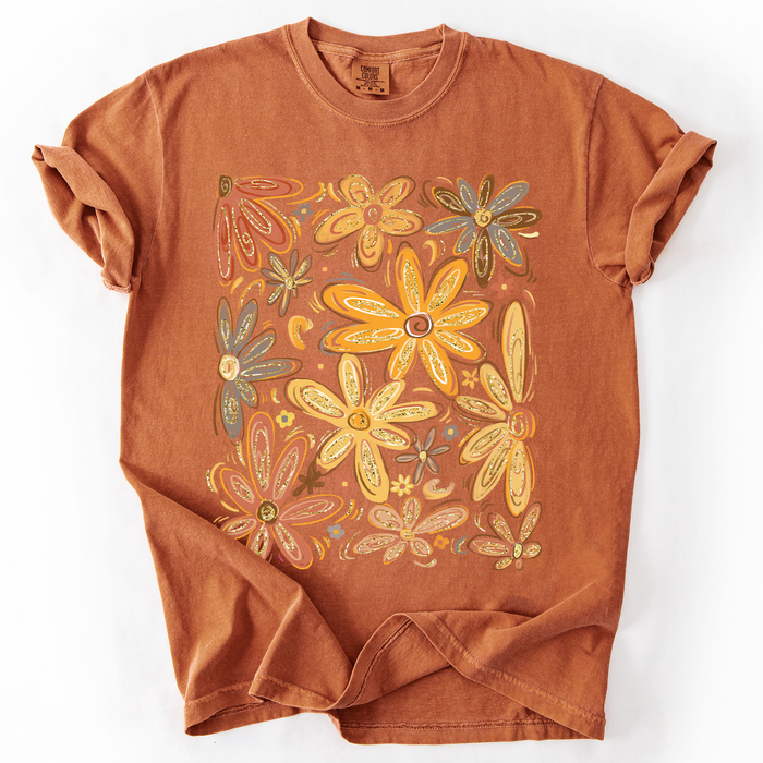 Refinery Number One LLC - Beautiful Autumn Flowers, Fall, Floral, Watercolor T-Shirt: Pepper Dark Gray / Large