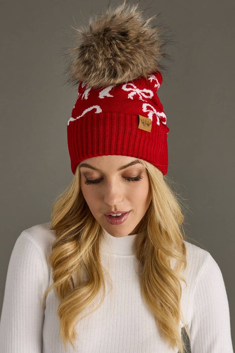 Panache Apparel Co. - Red & White Bow Pom Hat