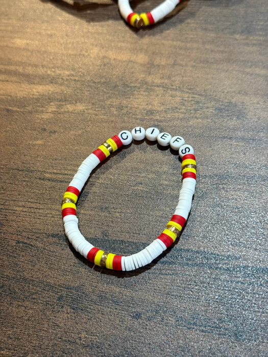 Paco Designs - "CHIEFS" White Heishi Beaded Stretch Bracelet