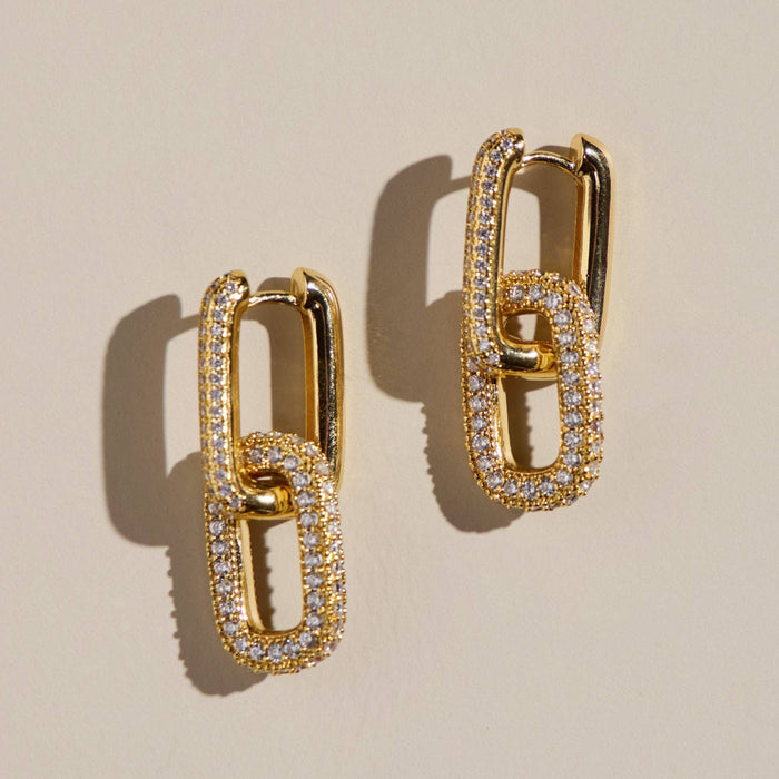 Nickel and Suede - Gold Pavé Double Link Hoops: Gold