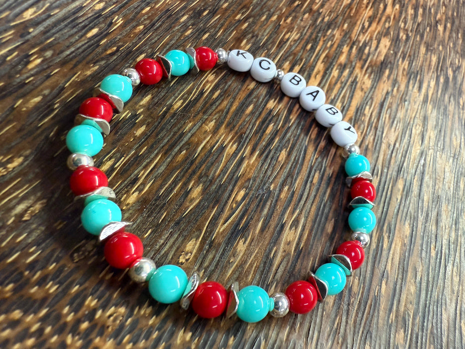 Paco Designs - KC Baby Teal & Red Beaded Bracelet