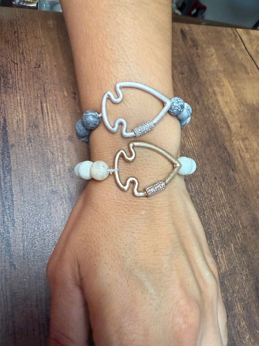 Paco Designs - NEW! Bling Arrowhead Chunky Stone Stretch Bracelet: Pink Zebra Jasper
