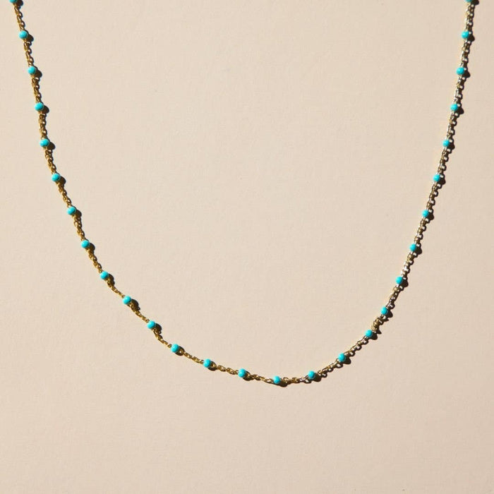Nickel and Suede - Turquoise Beaded Delicate Saturn Chain Necklace
