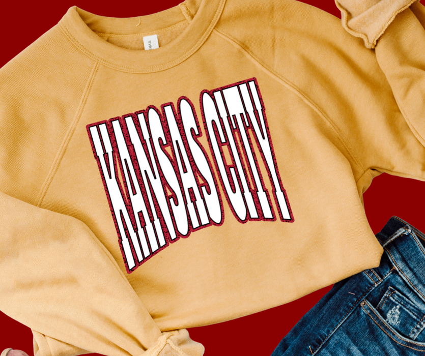 The Red Rival Wholesale - Kansas City Block Letters on Heather Mustard Sweatshirt: X-Large