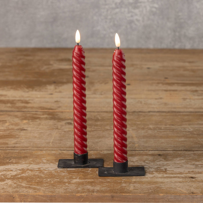 Ragon House - SET/ 2 - 9.5" 3D FLAME TWIST RED TAPER CANDLE
