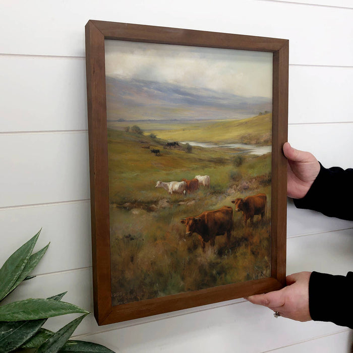 Hangout Home - Cattle Valley - Farmhouse Wall Art - Wood Framed Nature Art: 18x24" Large Canvas Art with Thick Wood Frame