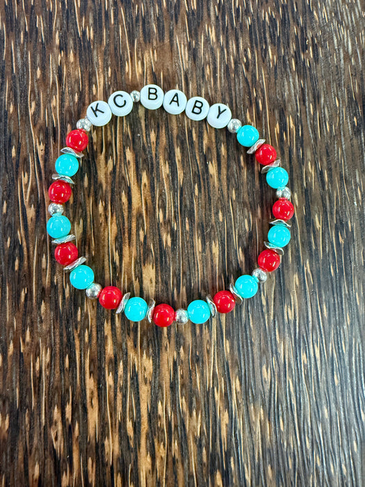 Paco Designs - KC Baby Teal & Red Beaded Bracelet