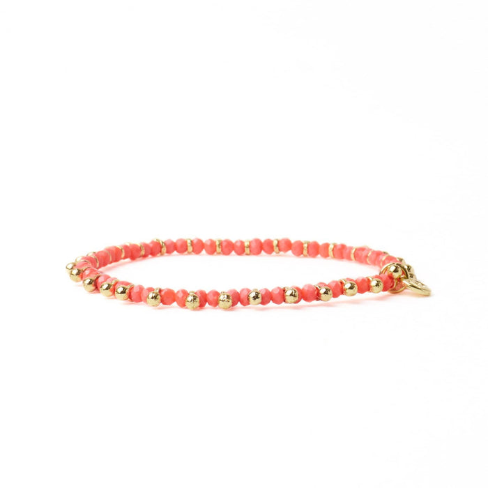 INK + ALLOY - Kami Crystal With Brass Charm Stretch Bracelet Coral + Gold Wholesale