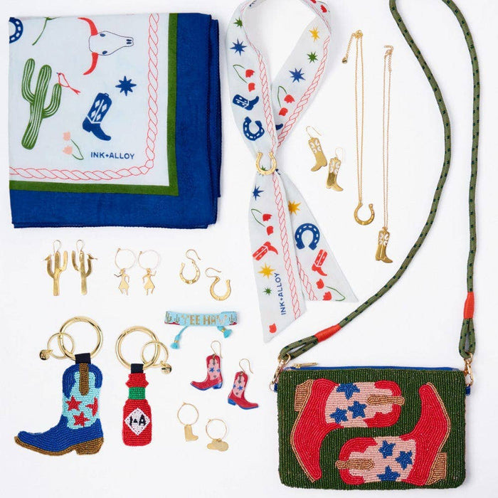 INK + ALLOY - Danielle Cowgirl Boot Ceramic Earrings Pink + Blue Wholesale