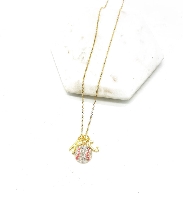 Baubles by B - Gold KC Kansas City Royals Rhinestone Baseball Necklace