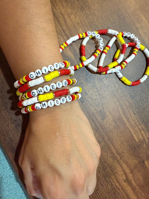 Paco Designs - "CHIEFS" White Heishi Beaded Stretch Bracelet