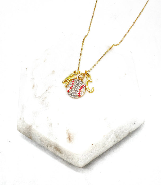 Baubles by B - Gold KC Kansas City Royals Rhinestone Baseball Necklace