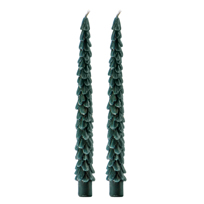 Sweet Water Decor - *NEW* Green Tree Taper Candles, Set of 2 - Christmas Decor