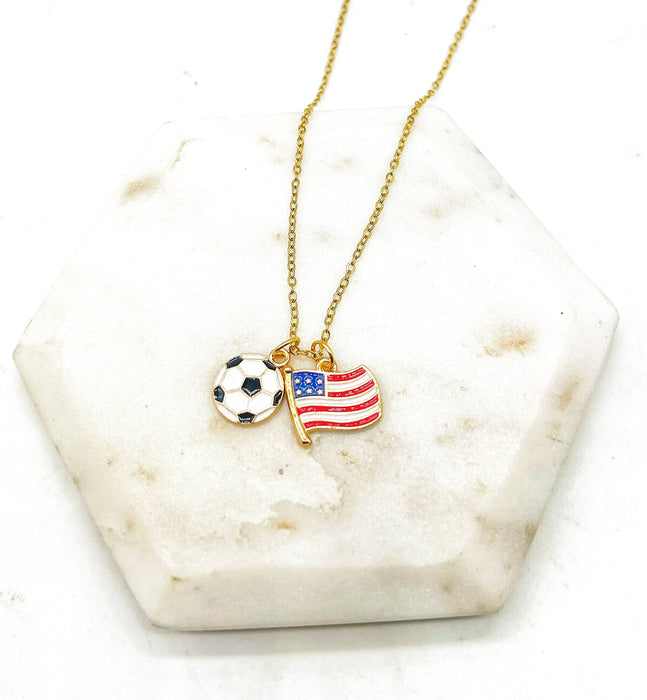 Baubles by B - World Cup Fifa Soccer America USA Futbol Charm Necklace