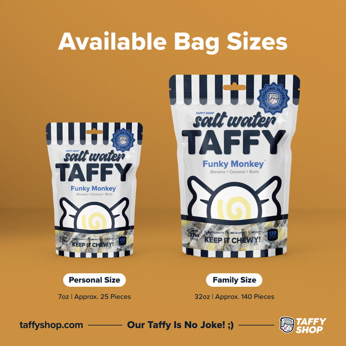 Taffy Shop - Funky Monkey Taffy™ (Banana+Coconut+Rum): Personal (7oz)