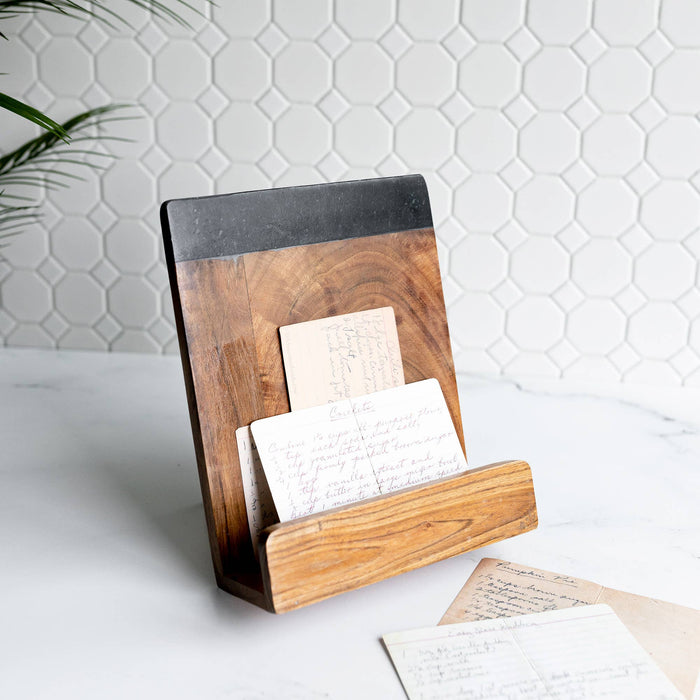 Foreside Home & Garden - Louisa Cookbook Holder Acacia Wood Marble & Metal