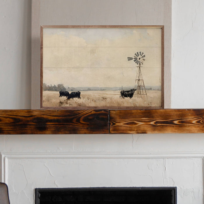 Kendrick Home - Black Cattle With Windmill: 16x10