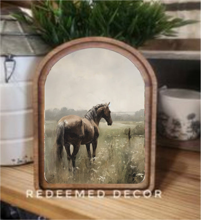 Redeemed Decor - Arch Top Horse Painting Framed Art: 8.25x11"