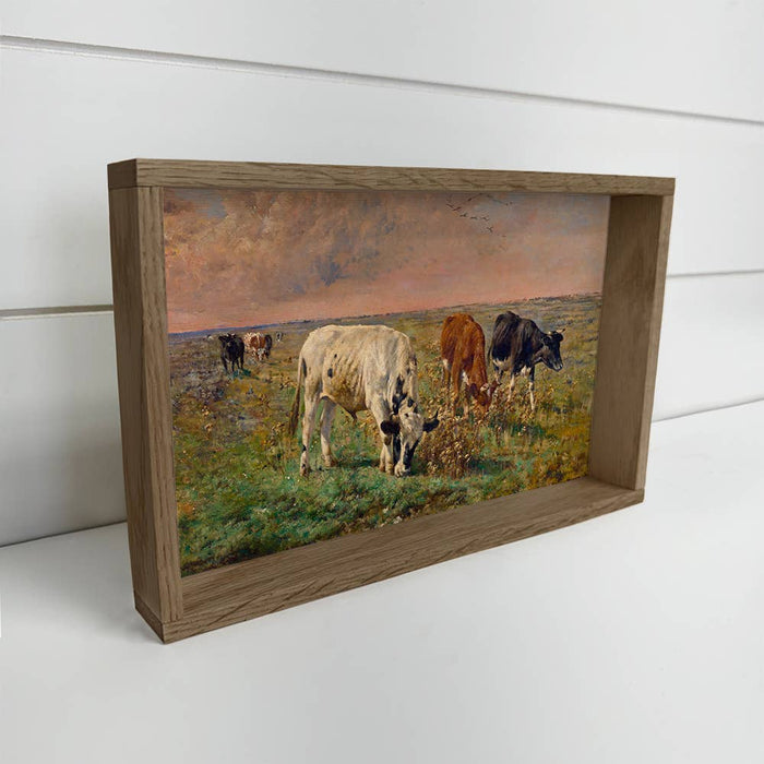 Hangout Home - Cows in a Pasture - Farmhouse Canvas Art - Wood Framed Art: 6x10" Mini Canvas Art with Wood Box Frame