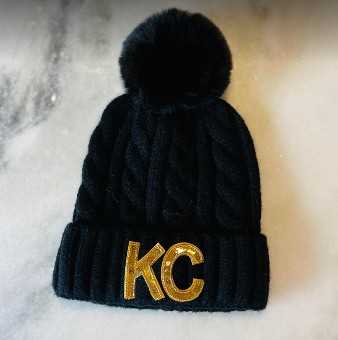 KC Bling Beanie: Mustard with Red KC