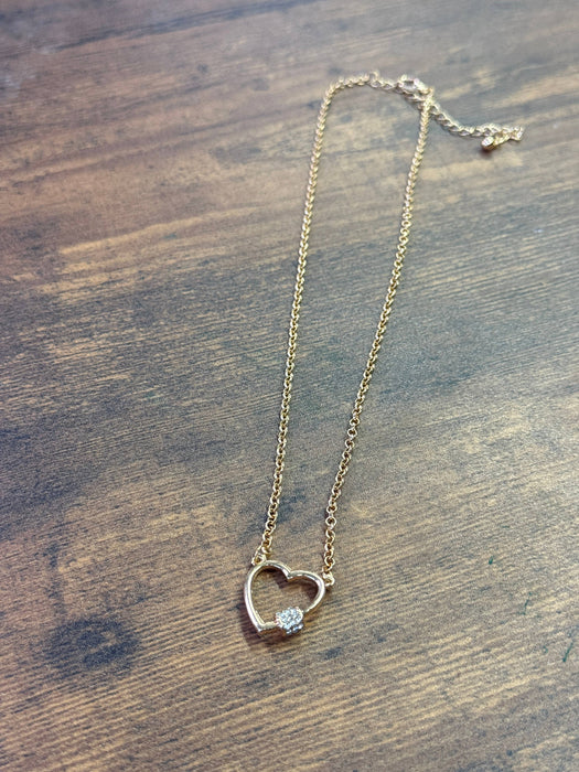 Paco Designs - Small Gold Heart Bling Accented Necklace