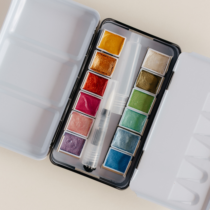 Bailey Rae Studio - 12 Color Travel Metallic Watercolor Paint Palette